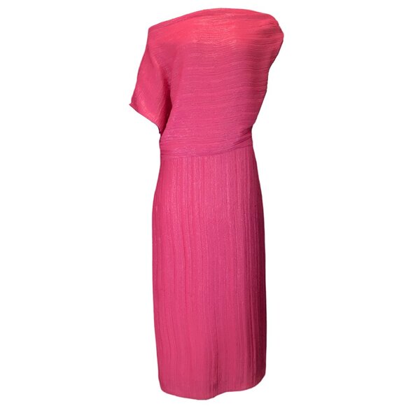 RACHEL COMEY HOT PINK SEQUINED ONE SHOULDER MIDI DRESS